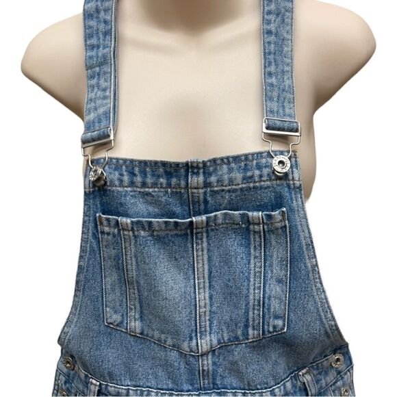 Fashion Nova Light Denim Distressed Blue Overalls Sz S Country Western Festival - Picture 2 of 6